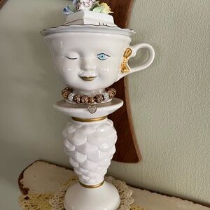 Whimsical White Ceramic Face Vase